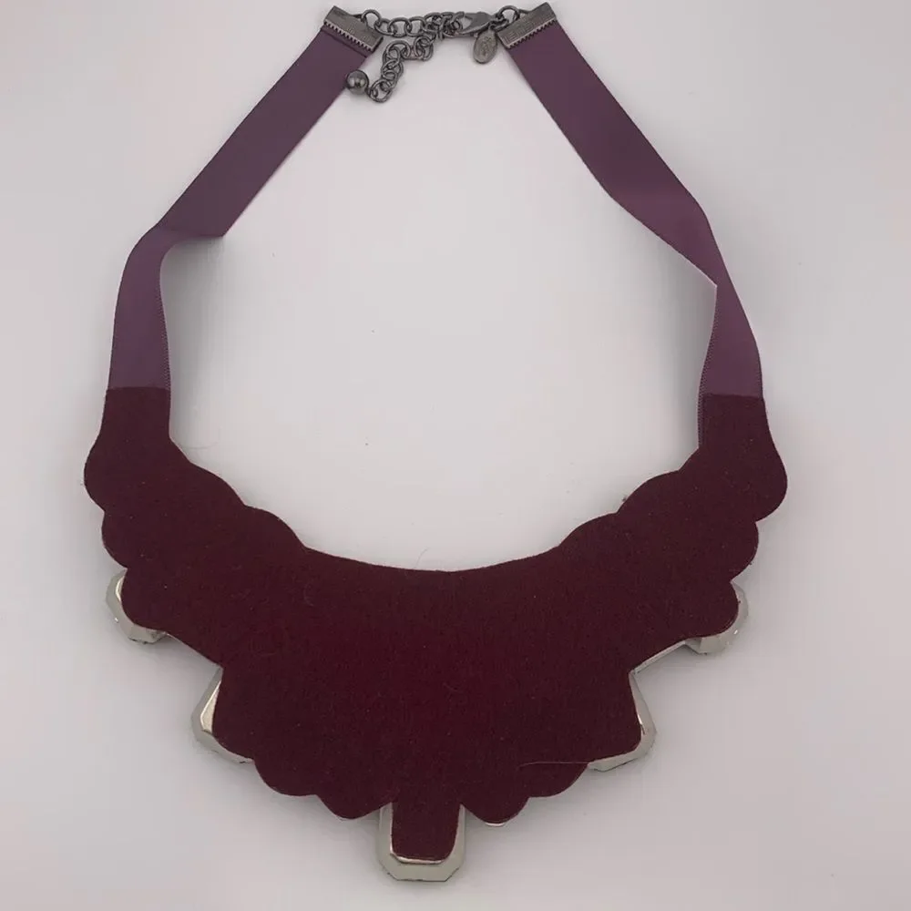 Joan River Burgundy Plum Bib Chunky Rhinestone Ribbon Necklace - Picture 6 of 7